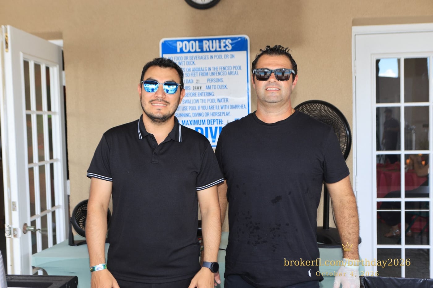 Two members of the drinks team posing at the venue — Karina Leal's birthday, October 4, 2026.