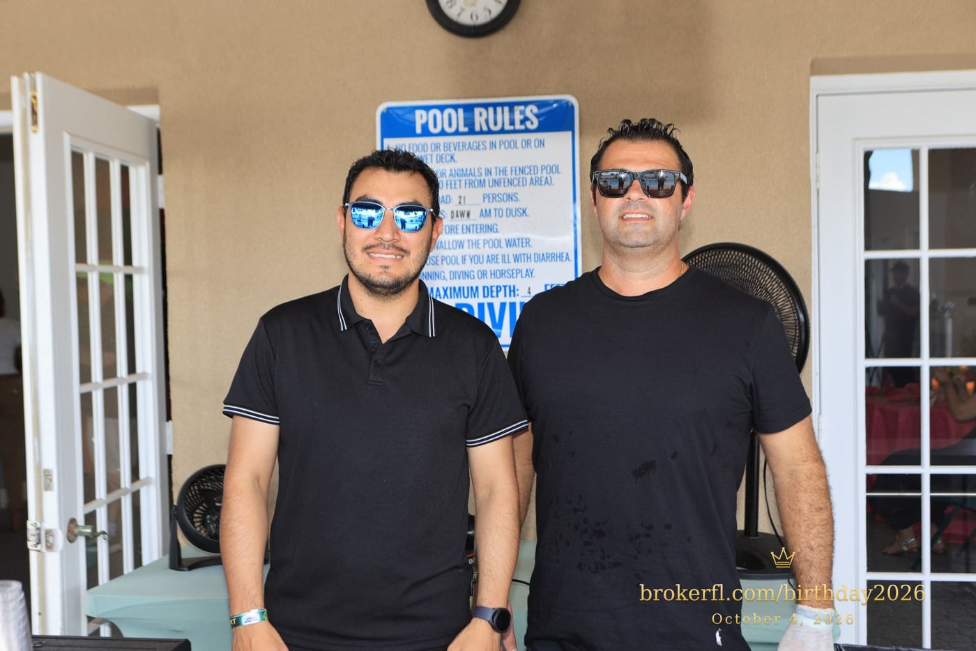 Two members of the drinks team posing at the venue — Karina Leal's birthday, October 4, 2026.