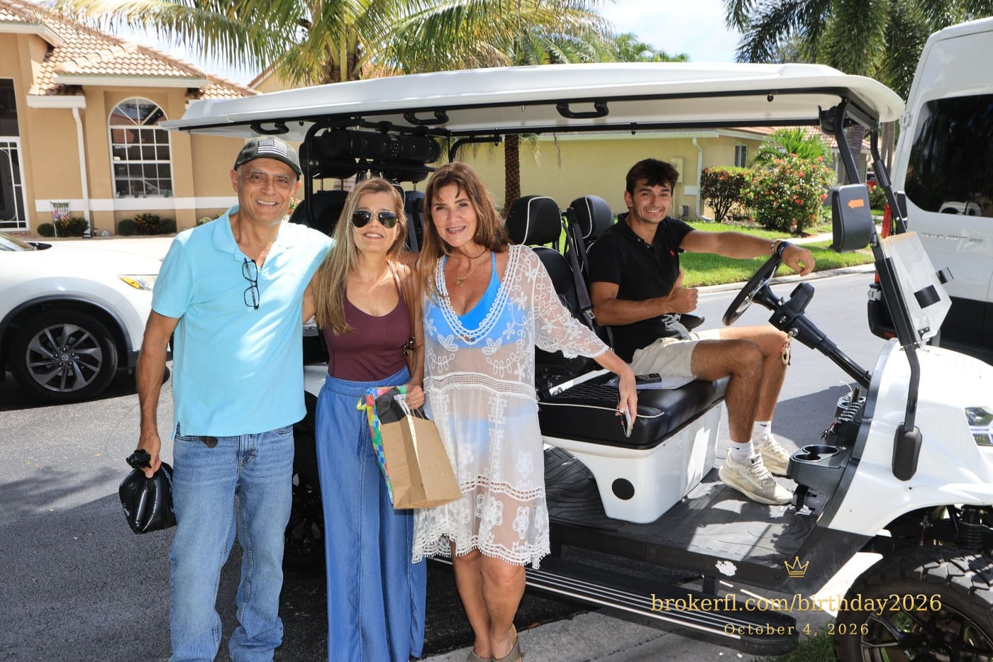 Karina Kfuri Leal, Guests & Mason · Joy Ride Golf Cart at Palm Beach Bath & Tennis in Delray Beach.