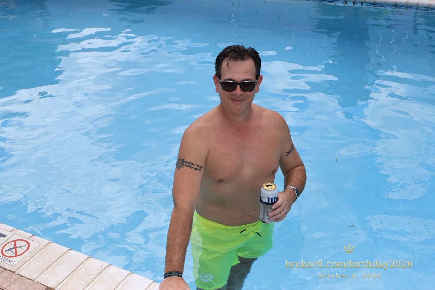 Guest standing in the swimming pool — Karina Leal's birthday, October 4, 2026.