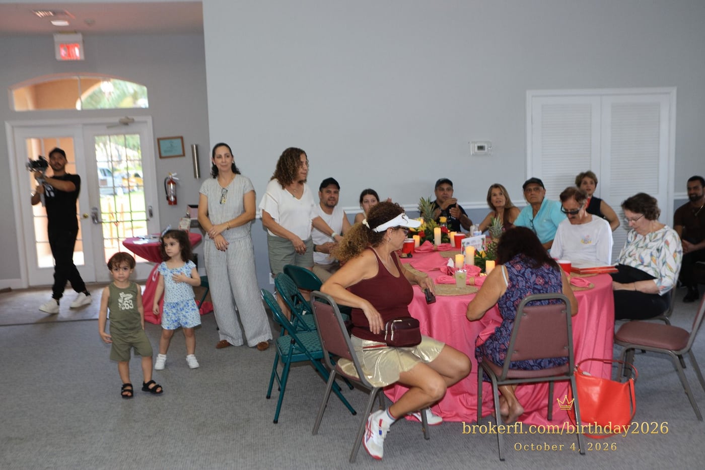 Guests gathered in the party room for the birthday celebration — Karina Leal's birthday, October 4, 2026.