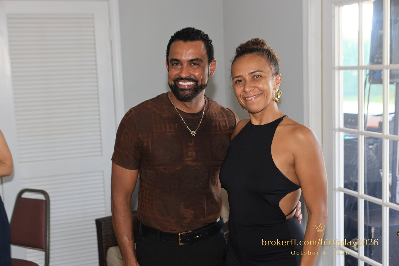 Two guests posing together inside the venue — Karina Leal's birthday, October 4, 2026.