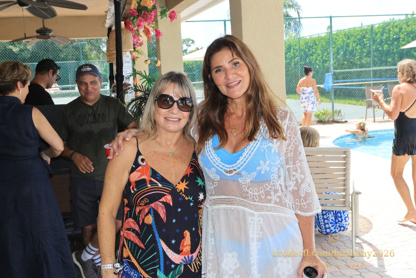 Two guests posing together at the birthday celebration — Karina Leal's birthday, October 4, 2026.