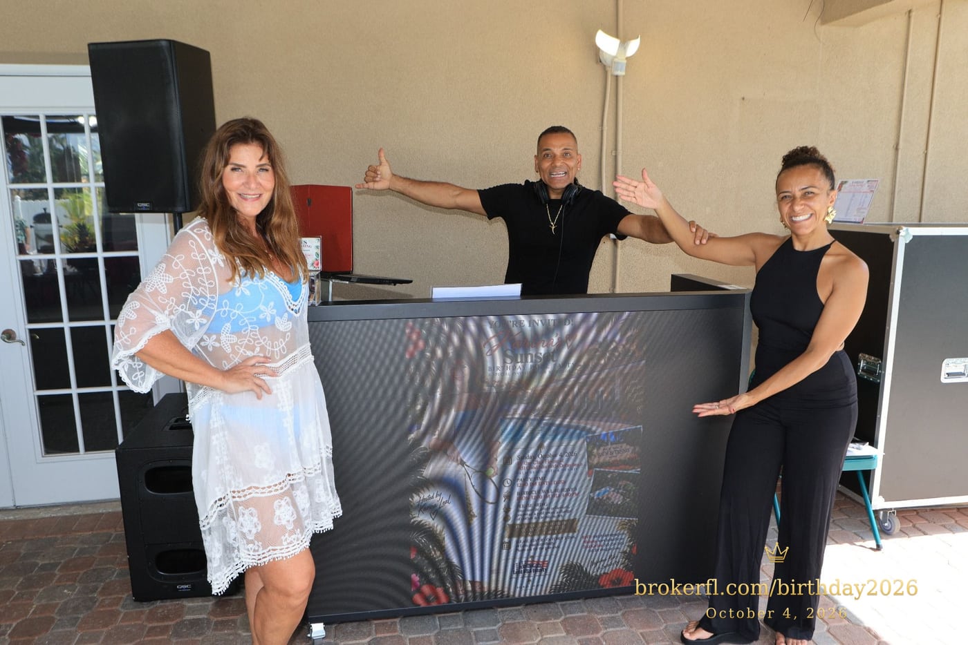 Karina Kfuri Leal with Kely Tali & Vlad DJ at Karina’s birthday celebration in Delray Beach.