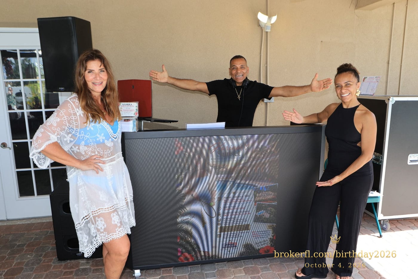 Karina Kfuri Leal with Kely Tali & Vlad DJ at Karina’s birthday celebration in Delray Beach.